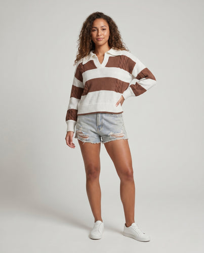 Damen lässiger Pullover mit strukturierten Streifen EB