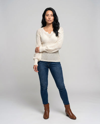 Damen modischer Strickpullover mit tiefem V-Ausschnitt und Wabenmuster EB