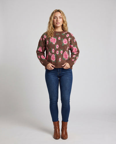 Damen Strickpullover mit floralen Mustern EB