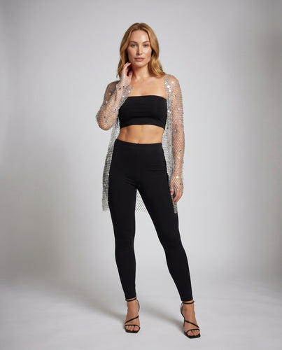 Damen Crop-Top mit transparenten Ärmeln und Minirock EB