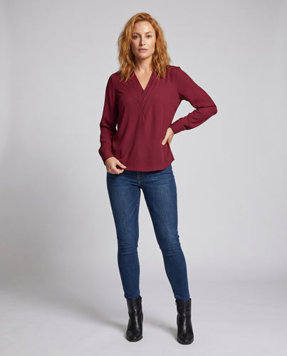 Damen Elegantes Blusenshirt mit V-Ausschnitt und Falten EB