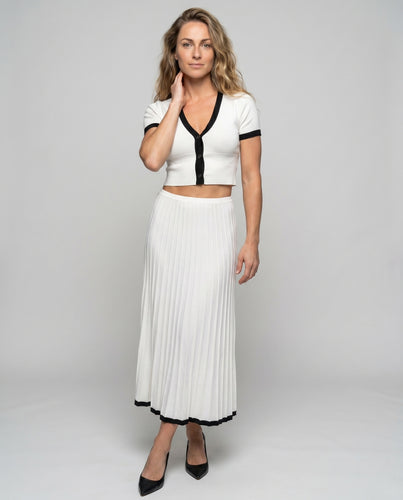 Damen Elegantes Crop-Top und Plissee-Rock Set EB