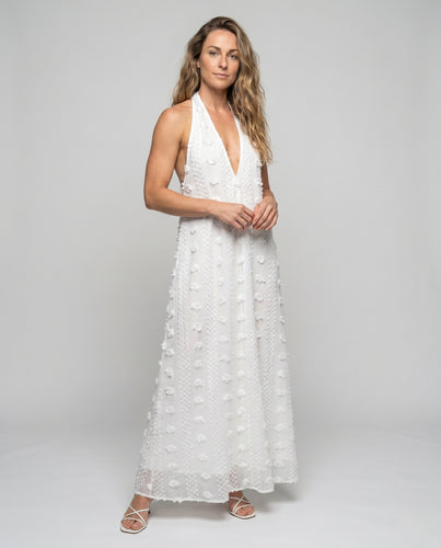 Damen Elegantes Maxikleid mit strukturierten Volants EB