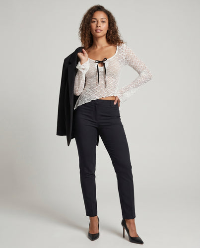 Damen Elegantes Spitzenoberteil mit Saum und Schleifendetail EB
