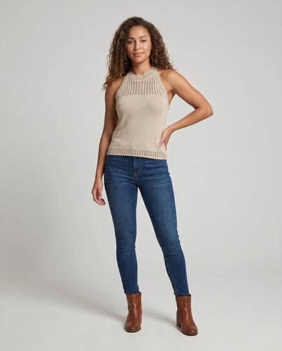 Damen Elegantes Stricktop mit hochgeschlossenem Design EB