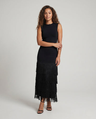 Damen Elegantes und auffälliges Langarmkleid mit Fransen EB