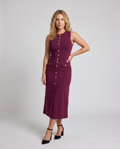 Damen Figurnahes Midi-Kleid mit Knopfleiste und Taschen EB