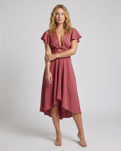 Damen Fließendes Wickelkleid mit femininen Volantärmeln EB