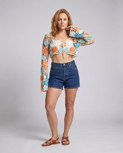 Damen Häkeloberteil mit maritimen Motiven und weitem Schnitt EB