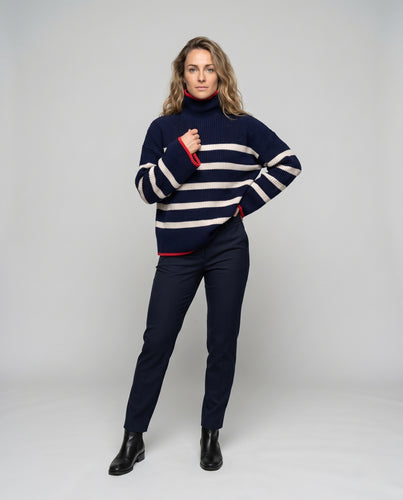 Damen lässiger gestreifter Strickpullover EB