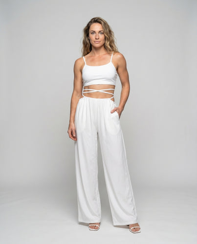 Damen lässiges Lounge-Set mit Crop-Top und weiten Palazzo-Hosen EB
