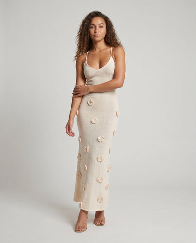 Damen Maxi-Kleid mit floralem Häkel-Design und Spaghetti-Trägern EB