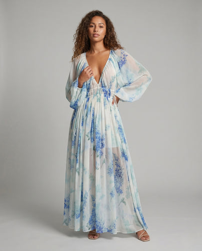 Damen Maxi-Kleid mit floralem Muster und taillierbarem Bindeband EB
