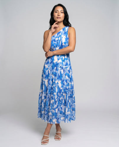 Damen Maxikleid mit asymmetrischem Träger und femininen Rüschendetails EB
