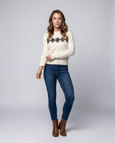 Damen nan angoraähnlicher Feinstrickpullover mit Rautendesign und figurbetonter Silhouette EB