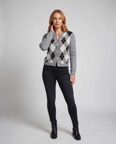 Damen nan Argyle-Cardigan aus feinem Strick mit Perlmuttknopfleiste und konturierter Passform EB
