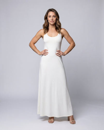 Damen nan ärmelloses Maxi-Halterkleid aus weichem Jersey mit tailliertem Oberteil und ausgestelltem Rock EB