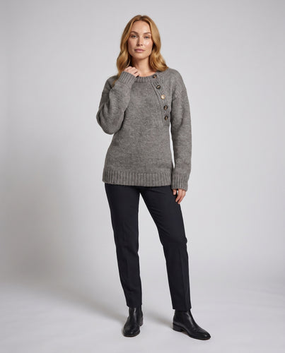 Damen nan asymmetrische Strick-Tunika mit seitlicher Knopfleiste und Oversize-Silhouette EB