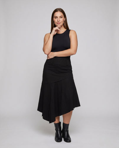Damen nan asymmetrischer Midirock mit hohem Bund, ausgestelltem Stufenvolant und seitlichem Reißverschluss EB