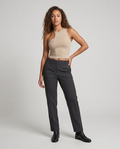 Damen nan asymmetrisches Neckholder-Cropoberteil aus elastischem Stretchjersey mit seitlicher Raffung EB
