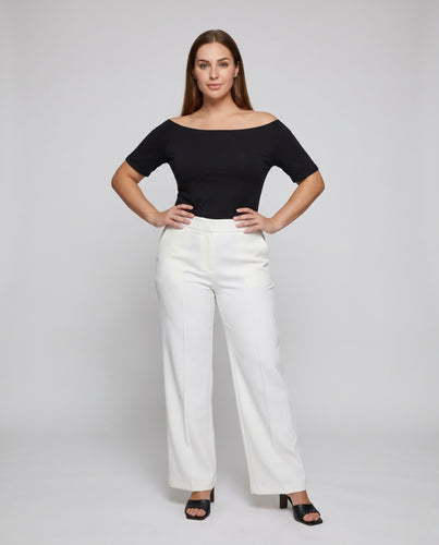 Damen nan asymmetrisches schulterfreies Kurzarmshirt aus elastischem Jersey mit taillierter Silhouette EB