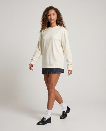 Damen nan Boxy-Langarmshirt im Oversize-Schnitt mit verlängertem Saum und Raglanärmeln EB