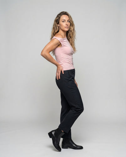Damen nan einseitig schulterfreies Stretchjersey-Top mit taillierter Silhouette und seitlicher Raffung EB