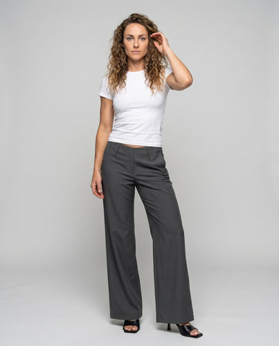 Damen nan elegante Palazzo-Hose mit geschwungener Bundlinie, Gürtelschlaufen und weitem Bein EB