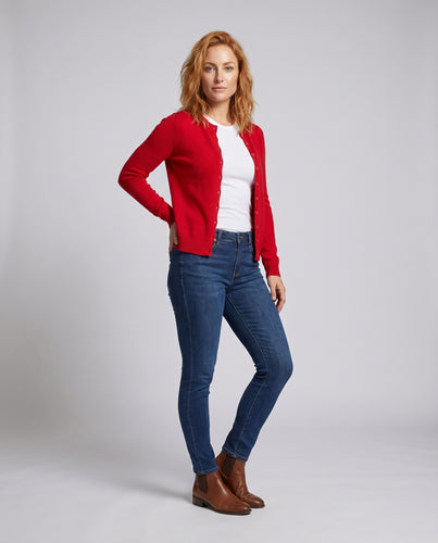 Damen nan feiner Cardigan mit Schlaufenverschlüssen V-Ausschnitt und taillierter Passform EB