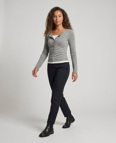 Damen nan feiner Ripp-Langarmcardigan mit Henley-Knopfleiste und figurbetonter Passform EB