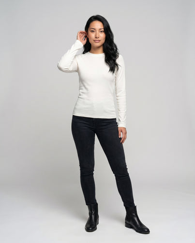 Damen nan feines Rundhals-Feinstrickoberteil mit Raglanärmeln und leichtem Stretch EB