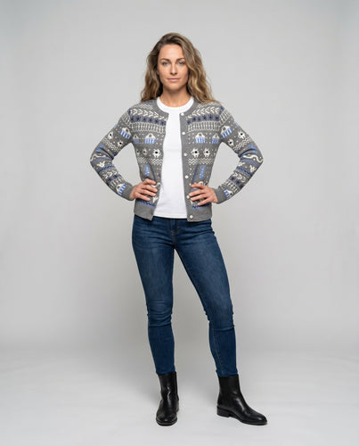 Damen nan Feinstrick-Cardigan mit Norwegermuster, figurbetonter Schnitt und Knopfleiste EB