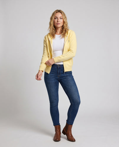 Damen nan Feinstrick-Kapuzenjacke mit Reißverschluss, Kängurutaschen und formstabiler Rippe EB
