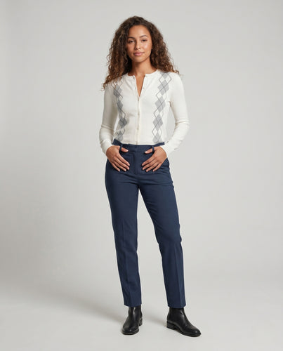 Damen nan figurbetonter Feinstrick-Cardigan mit eingewebtem Rautenmuster und Knopfleiste EB