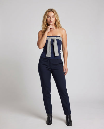 Damen nan figurbetontes Bandeau-Top aus elastischem Jersey mit vorderem Knoten-Schal EB