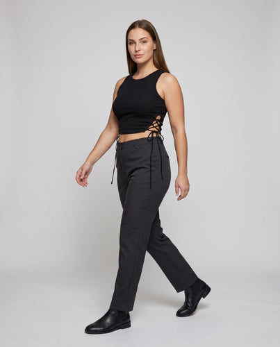 Damen nan figurbetontes bauchfreies Tanktop mit Seitenschnürung EB