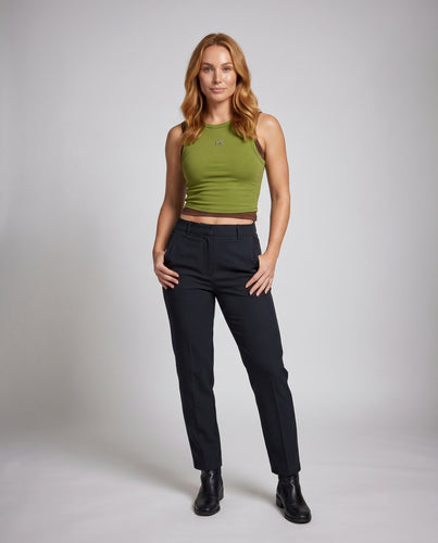 Damen nan figurbetontes kurz geschnittenes Tanktop aus Stretch-Baumwolljersey mit Logostickerei EB