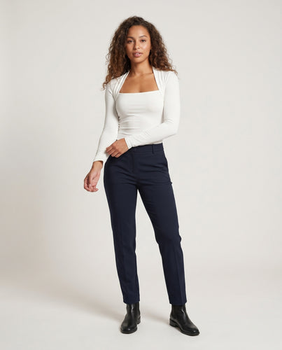 Damen nan figurbetontes Langarm-Bodyshirt mit eckigem Ausschnitt und Bolero-Detail EB