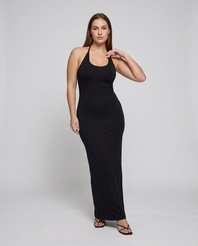 Damen nan figurbetontes Neckholder-Maxikleid aus Elastikjersey mit schmaler Silhouette EB