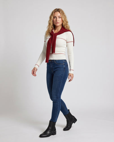 Damen nan figurbetontes Ripp-Poloshirt aus Feinstrick mit Hemdkragen und taillierter Silhouette EB