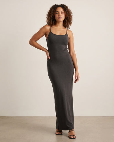Damen nan figurbetontes Stretch-Maxikleid mit Racerback und seitlichem Schlitz EB