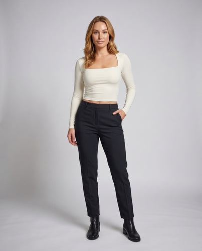 Damen nan figurformendes Crop-Top mit einseitigem Langarm und breiter Schulterblende EB