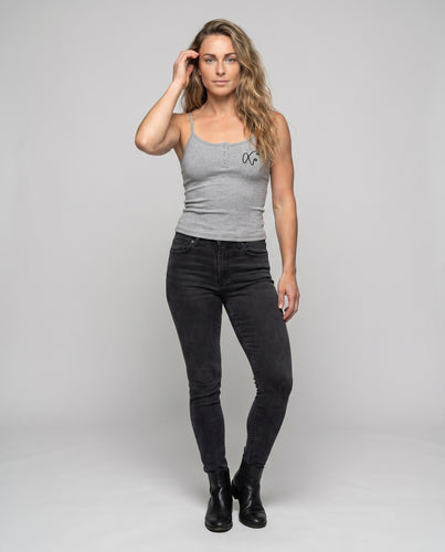 Damen nan figurnahes Spaghettiträger-Croptop aus Rippjersey mit Druckknopfleiste und Monogramm-Stickerei EB