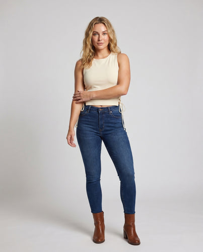 Damen nan figurschmeichelndes Crop-Top mit seitlicher Schnürung und verstellbaren Kordeln EB