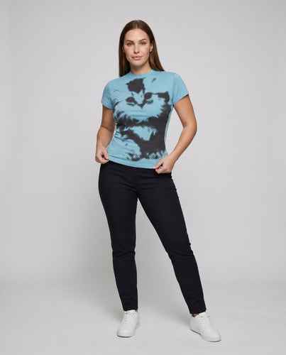 Damen Blaues Slim Fit T-Shirt mit Grafikprint EB