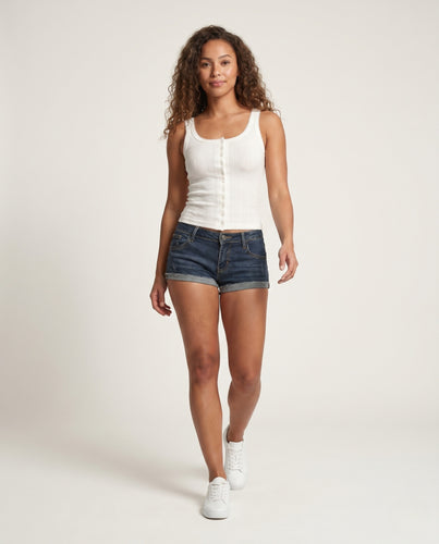 Damen nan geripptes Knopf-Cami mit Zierknopfleiste, Spitzenkante und figurbetonter Silhouette EB