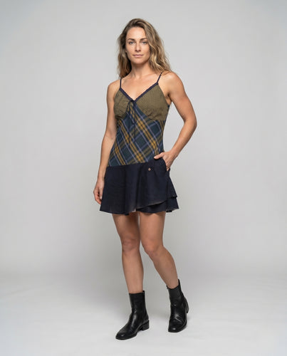 Damen nan karierte Camisole im Patchwork-Stil mit Spitzenkante und taillierter Passform EB