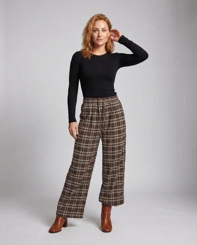 Damen nan karierte Relax-Palazzo-Hose mit elastischem Tunnelzugbund und Eingrifftaschen EB