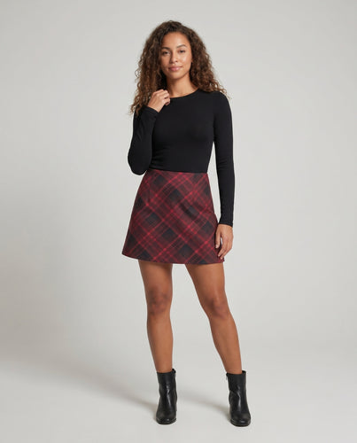 Damen nan karierter Minirock mit hoher Taille, geradem Schnitt und Wollmix EB