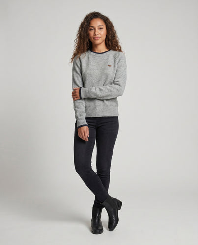 Damen nan kastiger Wollmix-Pullover mit Raglanärmeln und kontrastierter Rippkante EB